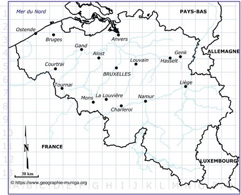 Carte  de la Belgique avec grille - Jacques MUNIGA