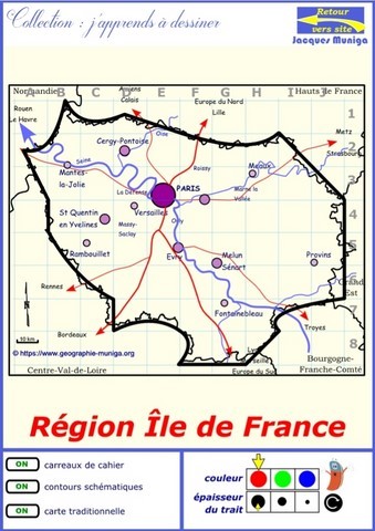 dessiner la région Île de France ou  la région Île de France au bout du doigt