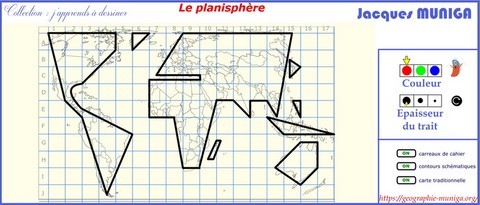 Pour apprendre à dessiner le planisphère ou le planisphère au bout du doigt