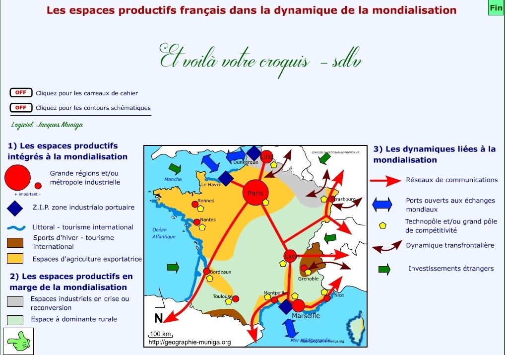 Commenter à l'oral une carte des espaces productifs français